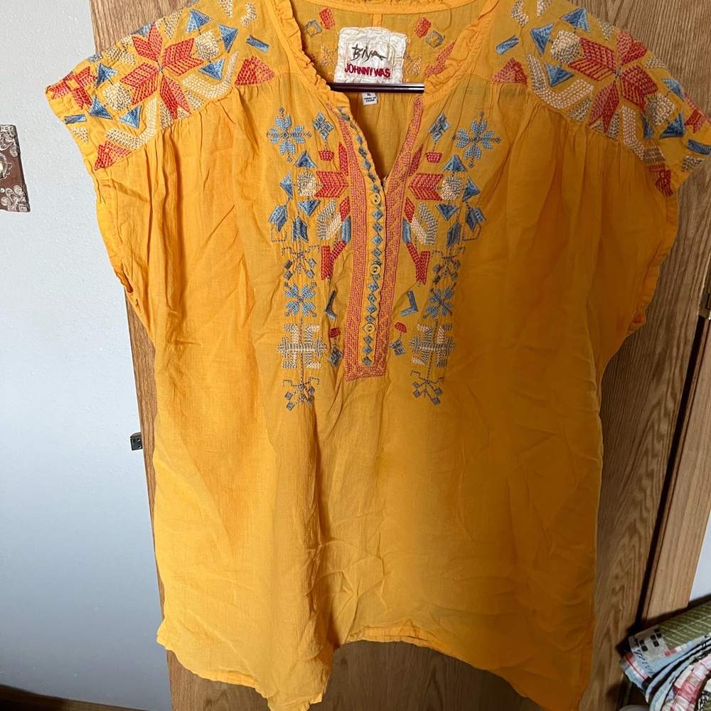Johnny Was Yellow Embroidered Blouse